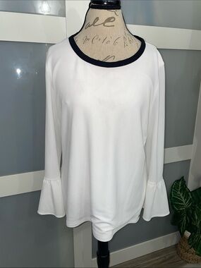Calvin Klein White Long Sleeve Top with Black Trim